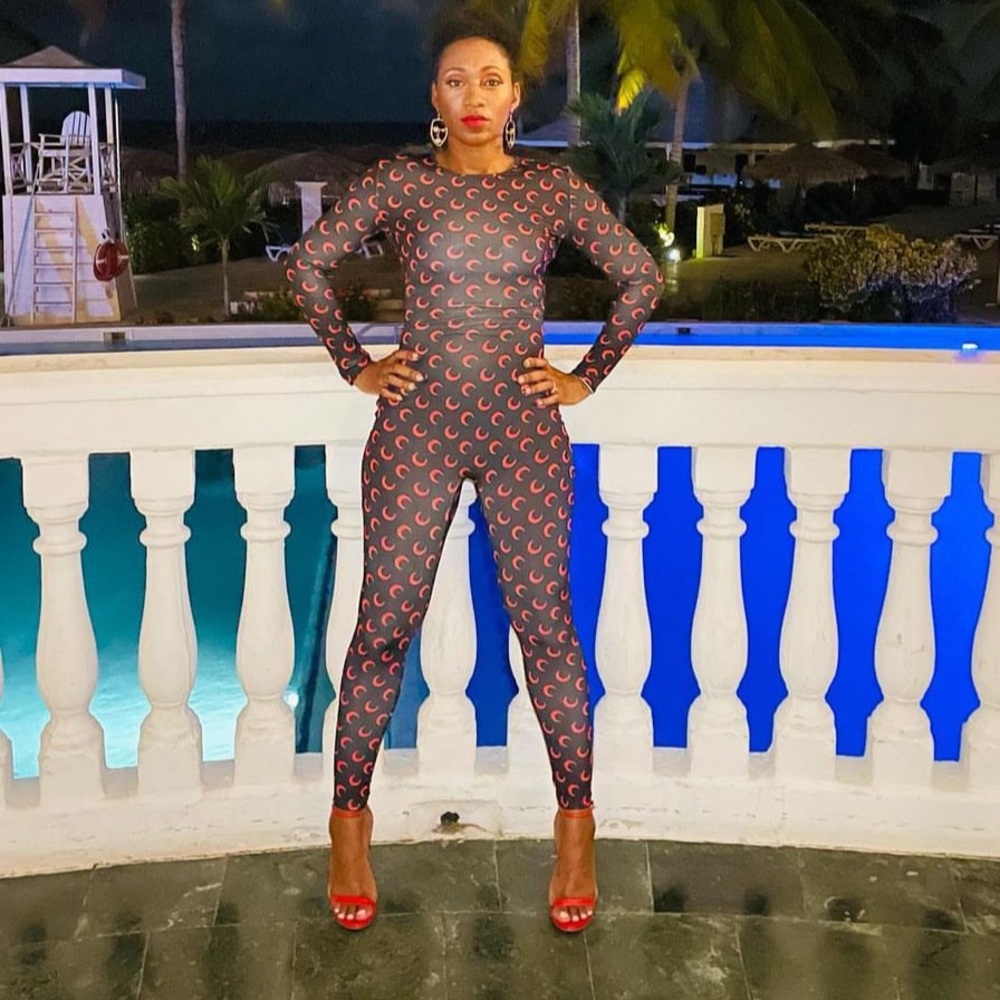 Red and black catsuit